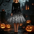 thumbnail image 4 of Women's Vintage Halloween Bat Print Swing Dress Long Sleeve 1950s Retro A-Line Midi Dresses with Satin Sash Belt for Gothic Cosplay Evening Prom Party, 4 of 6