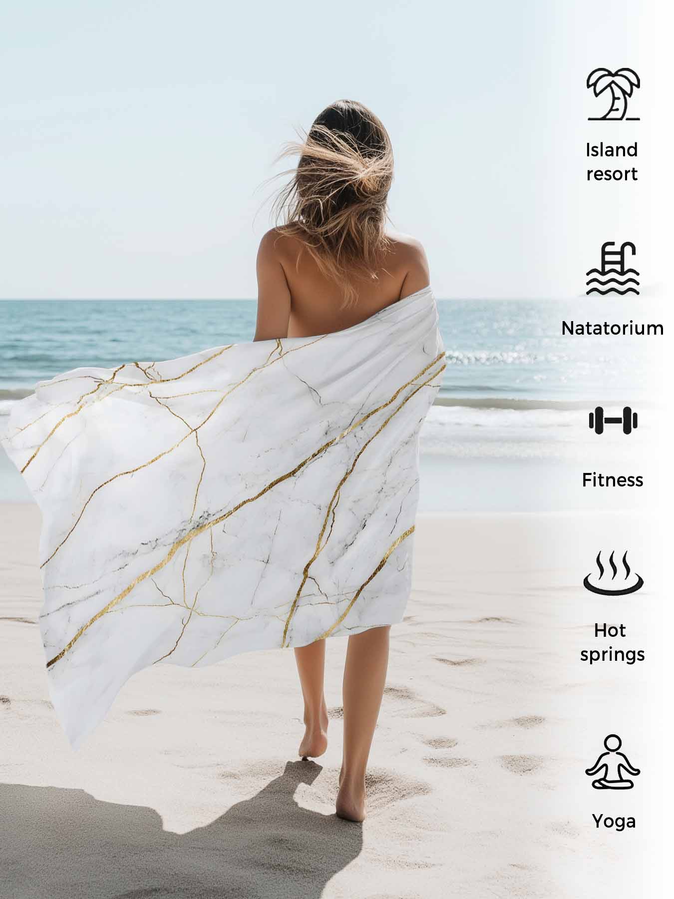 Gray White Gold Marble Texture Beach Towels Blanket Soft & Absorbent Quick Dry Microfiber Abstract Lines Pool Towels for Swimming ,Yoga, Sports, Gym, Camping,Large 30X60in,