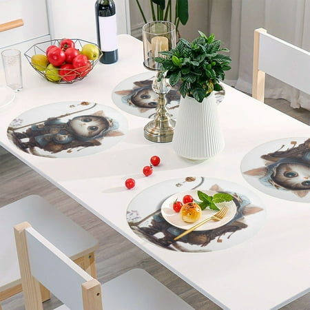 

Round Grid Placemat One Sizex6 Round Placemat PVC Plate Mat，15.4 Inch Non-Slip and Heat Resistant Table Placemat Dining Room Placemat Travelling Cat