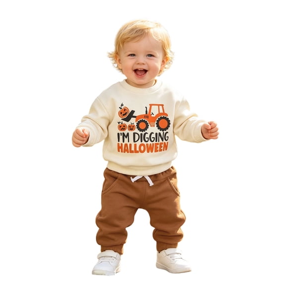Kids Two-Piece Outfit Skeleton Print Long Sleeve Round Neck Sweatshirt Pants Little Boy Outfits Kids Clothes Size 6-7T