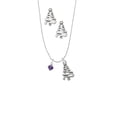 thumbnail image 2 of Delight Jewelry Purple Velvet Crystal Bicone Silver tone Zig Zag Christmas Tree Charm Necklace and Stud Earrings, 2 of 4