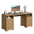 thumbnail image 6 of Bestier 59" Modern Executive Desk with Storage, Wood Home Office Desk with 2 Drawers & 3 Cabinet, Fluted Computer Writing Desk for Study, Living Room, Bedroom, Brown, 6 of 10