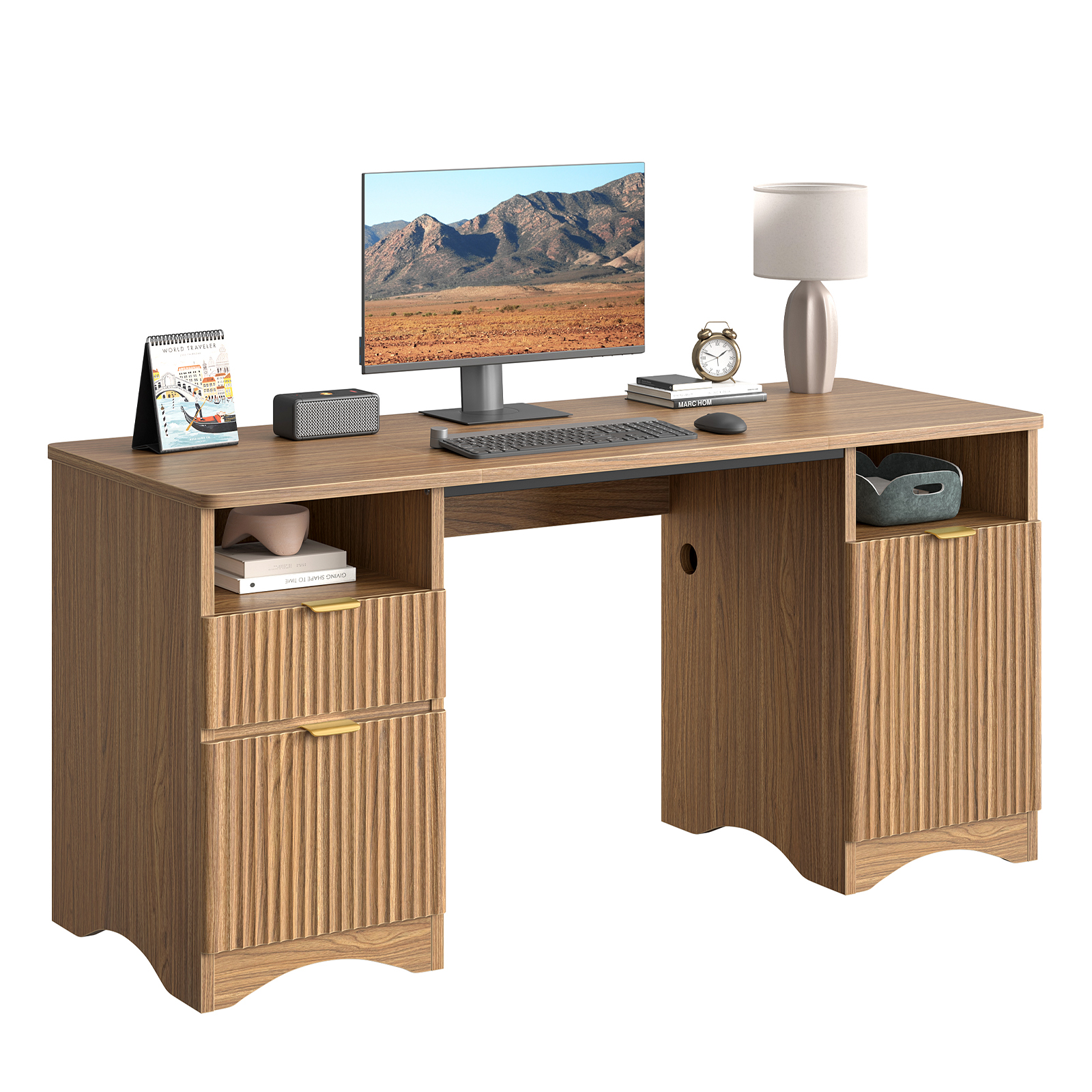 Bestier 59-Inch Modern Executive Desk with Storage, Brown photo 5