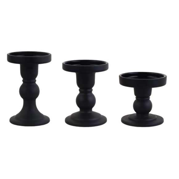 Juego de portavelas BTGLLAS de vidrio negro, 3 piezas