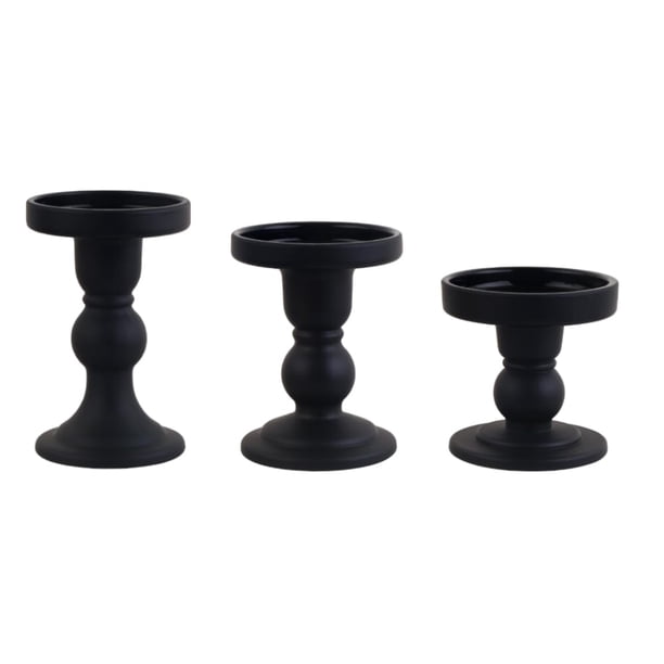 Juego de portavelas BTGLLAS de vidrio negro, 3 piezas