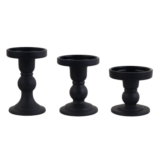 Juego de portavelas BTGLLAS de vidrio negro, 3 piezas