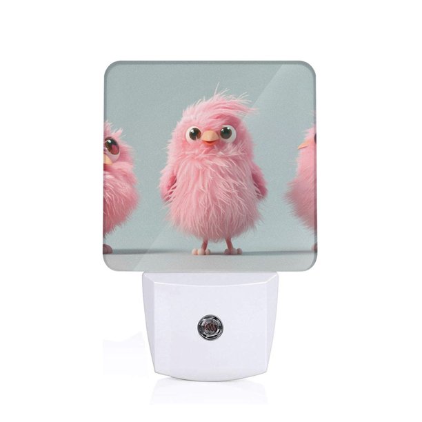 Balery Adorable Pink Fluffy Birds Luz Nocturna LED con Sensor Automático, Enchufe con Sensor Crepuscular, Luz Suave de 0.5W para Dormitorio, Pasillo, Baño-US
