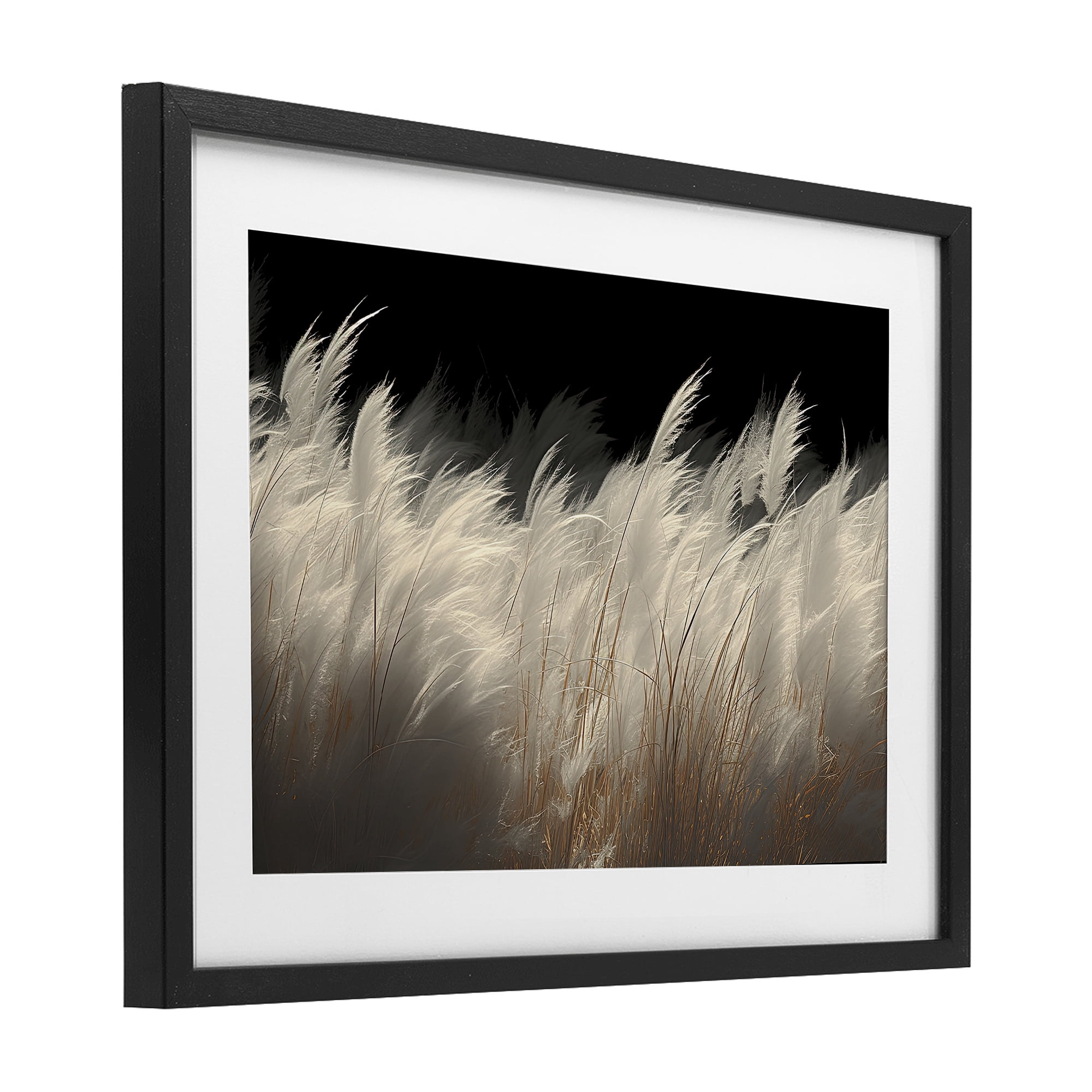 White Feathers Windblown Grasses Black Framed Print Under Glass, design by Decent Exposures