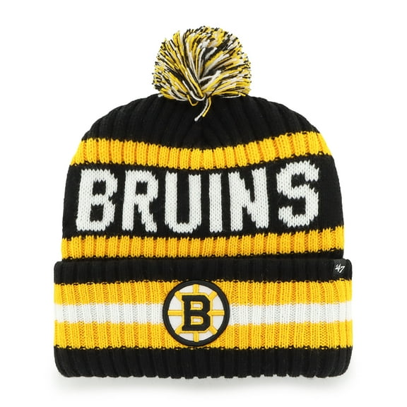 Men's '47  Black Boston Bruins Bering Cuffed Knit Hat with Pom