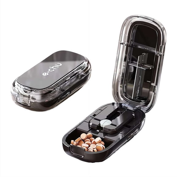 1/4&1/2 Pill Cutter Splitter for Cutting Multiple Pills, Pill Cutter Splitter for Small and Tiny Pills, Adjustable Pill Cutter for Small or Large Pills with Sharp Blade and Centering Device (Black)