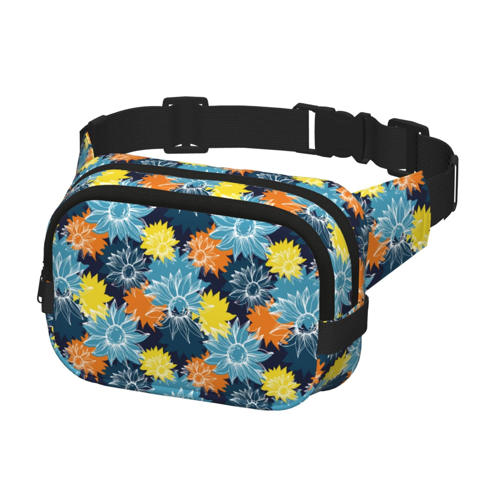 Picia Sunflowers Print Square Double-Layer Waist Bag Mini Adjustable Waist Belt Bag Exercise Running Travel Hiking