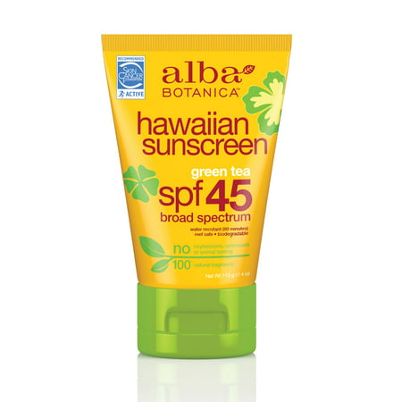 Alba Botanica Hawaiian Green Tea SPF 45 Sunscreen, (Best Sun Cream For A Dark Tan)