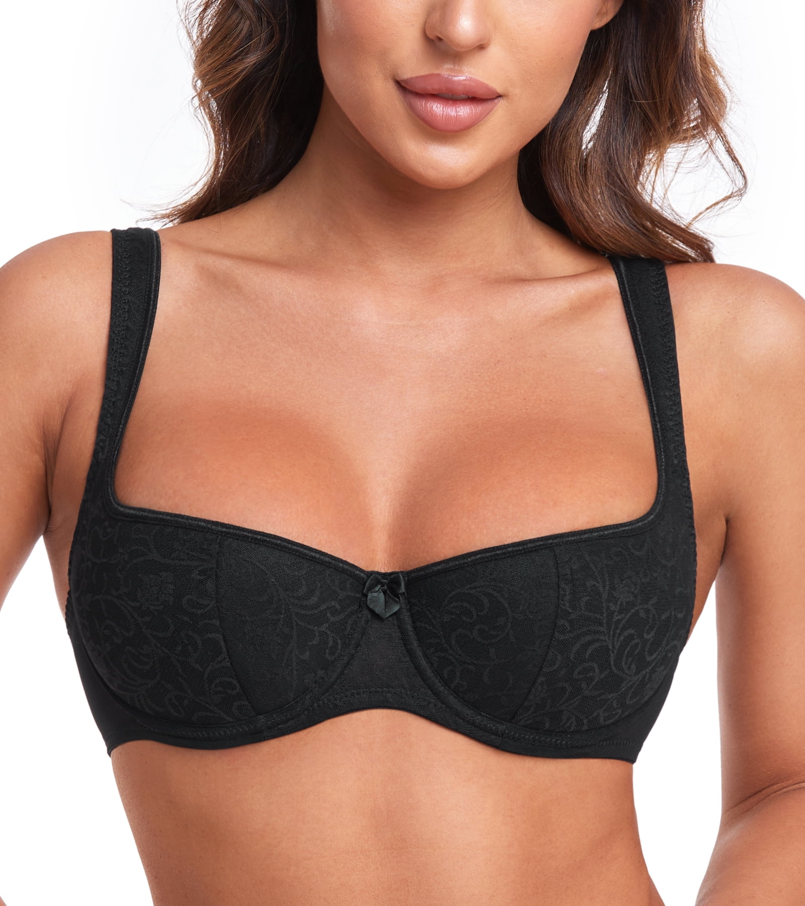 Exerin Women's Balconette Bra Demi Half Cup Underwire Lightly Padded(34C,Black)