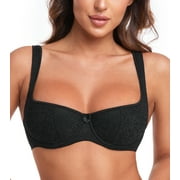Exerin Women's Balconette Bra Demi Half Cup Underwire Lightly Padded(36DDD,Black)
