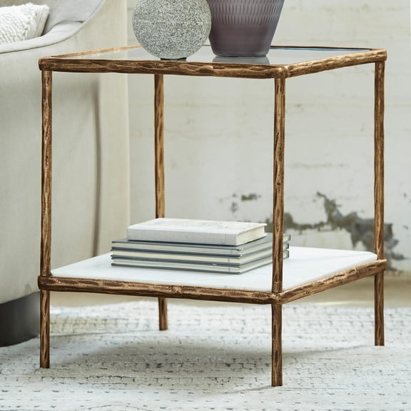 Signature Design by Ashley Casual Ryandale Accent Table  Antique Brass Finish
