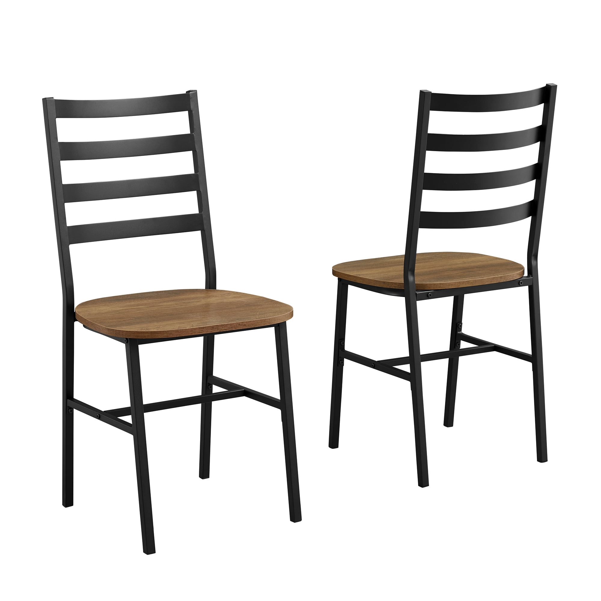Manor Park Rustic Industrial Slat Back Metal and Wood Dining Chair, 2-Pack - Reclaimed Barnwood