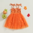 thumbnail image 2 of Douhoow Kids Baby Girl Halloween Dress Tie-up Sleeveless Pumpkin Print Tulle A-line Dress, 2 of 8
