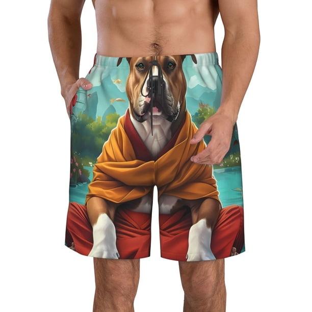 Fotbe Meditating French Bulldog Trajes de Baño Estampados para Hombre, Shorts de Verano de Secado Rápido, Ropa de Playa, Bañadores-Small