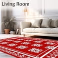 thumbnail image 2 of ODIKA 6'x9' Machine Washable Non-Slip Area Rug, Nordic Santa Sleigh Checkered Interlocking Yuletide Design High Traffic Rug, Red, 623104, 2 of 7