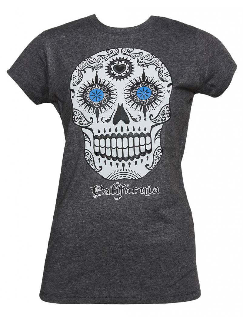 Womens Day of The Dead Sugar Skull Short-Sleeve Crewneck T-Shirt Print Tees Shirt Short Sleeve T Shirt Blouse Tops Black