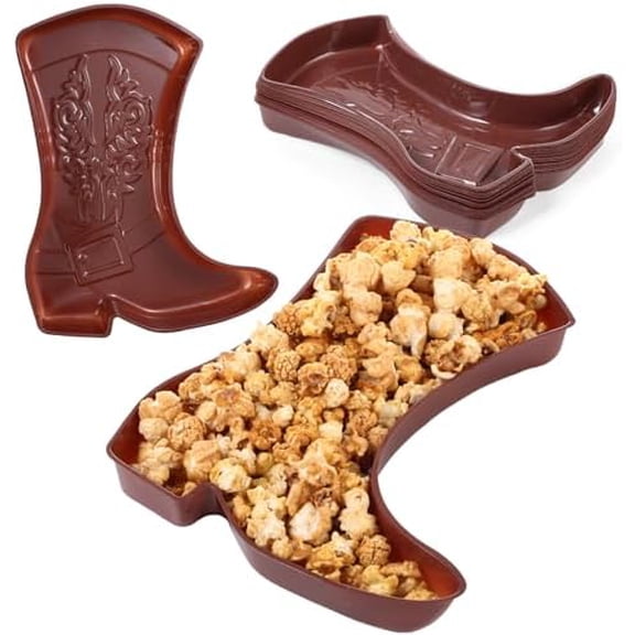 24 Pcs Cowboy Boot Serving Trays, Western Party Decorations Disposable Western Party Supplies Plastic Cowgirl Boot Plates for Snacks(Brown)