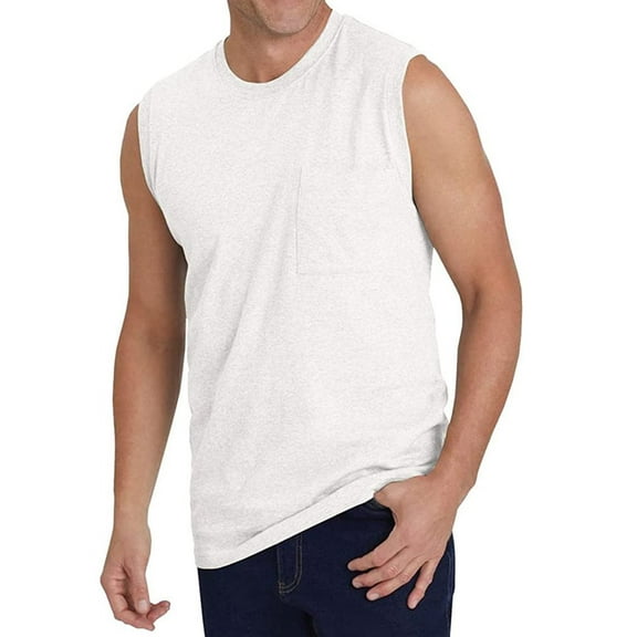Langwyqu Summer Sleeveless Men Solid Color Casual Tank Tops With Pocket