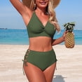 thumbnail image 7 of Ashirexll Two Piece Swimsuit for Women Sleeveless Solid Bikini Push Up Padded Swimwear Blouse Pants V-Neck Knot Front Sets, 7 of 7