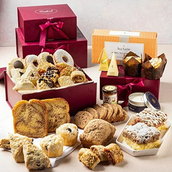 Dulcet Gift Baskets Gourmet Snack Basket - Cookies Gift Basket with Tea, Candle, Natural Honey