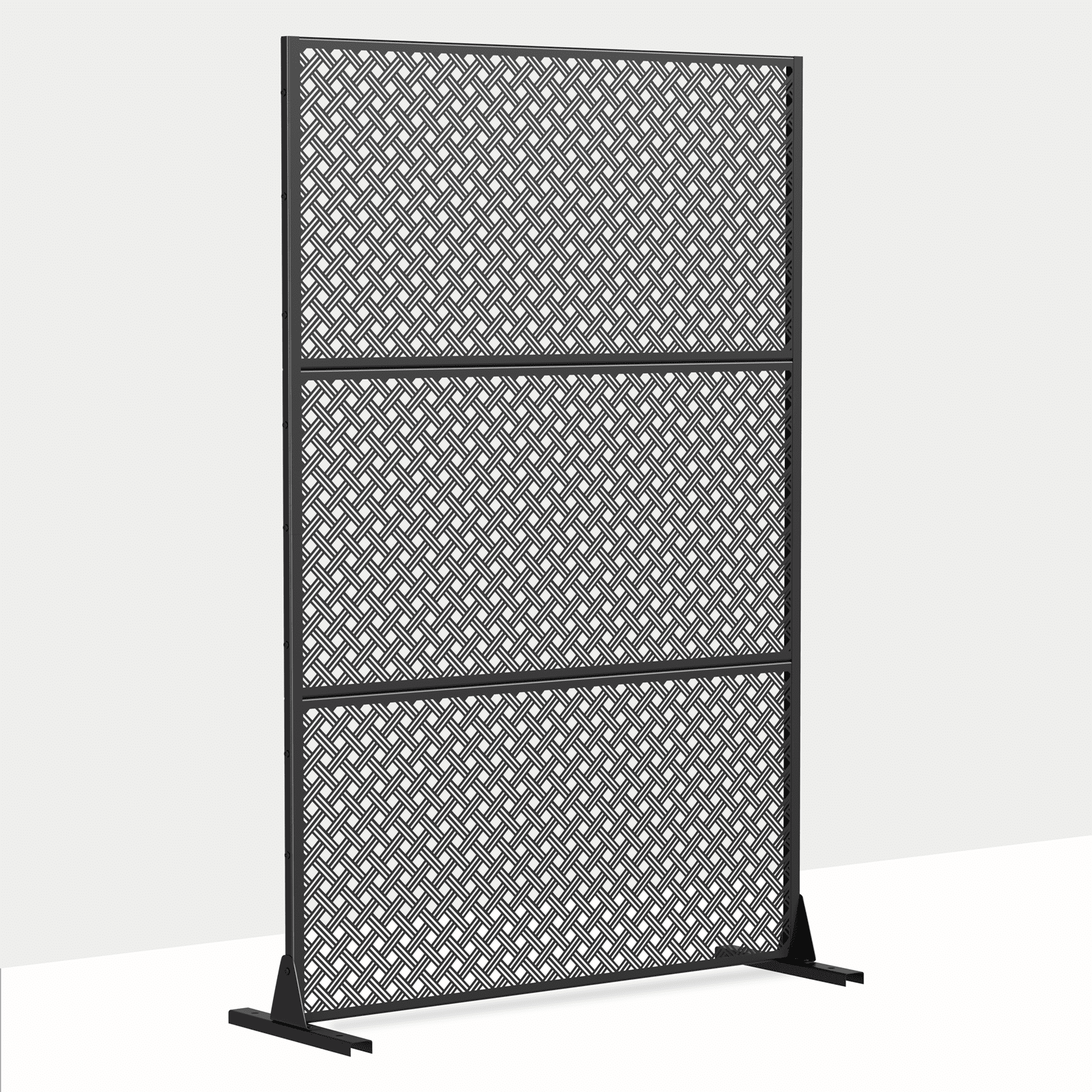 MAYEERTY 72"x47"x16" Outdoor Privacy Screen with Stand Metal Balcony Decorative Screen,Black