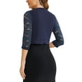 thumbnail image 3 of INSPIRE CHIC Lace Shrug Top for Women's Open Front Work Office 3/4 Sleeve Floral Christmas Cropped Bolero Cardigan S Navy Blue, 3 of 5