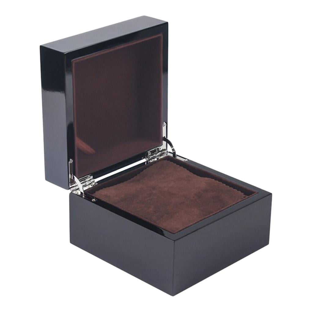 Ring Display Case Luxury Wine Red Wooden Box Single Slot Mini Size Travel 
