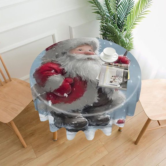 RKSupls 60 Inch Round Tablecloth, Santa Snow Cherries Premium Polyester Straight Edge Wrinkle Resistant Washable Table Cover for Party Home Dining Decor