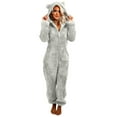 thumbnail image 2 of UQJfacai Womens Fleece Onesies Pajamas Jumpsuit Warm Sherpa Romper Sleepwear One Piece Zipper Cat Ear Hooded Playsuit Loungewear, 2 of 9