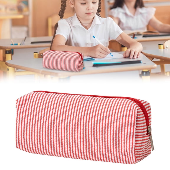 Red Large Pencil Organizer Case Nylon Storage Pouch 30 Pen Capacity Zipper Stationery Bag for Office Travel