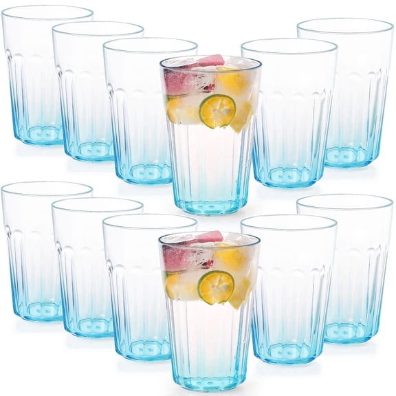 Greentainer Plastic Cups StackableReusable Drinking Glasses Apartment Essentials. Mugs for Family Gatherings, Parties, Picnics,Unbreakable ,Lightweight Tumbler Dishwasher Safe 12PCS 350ml BPA Free