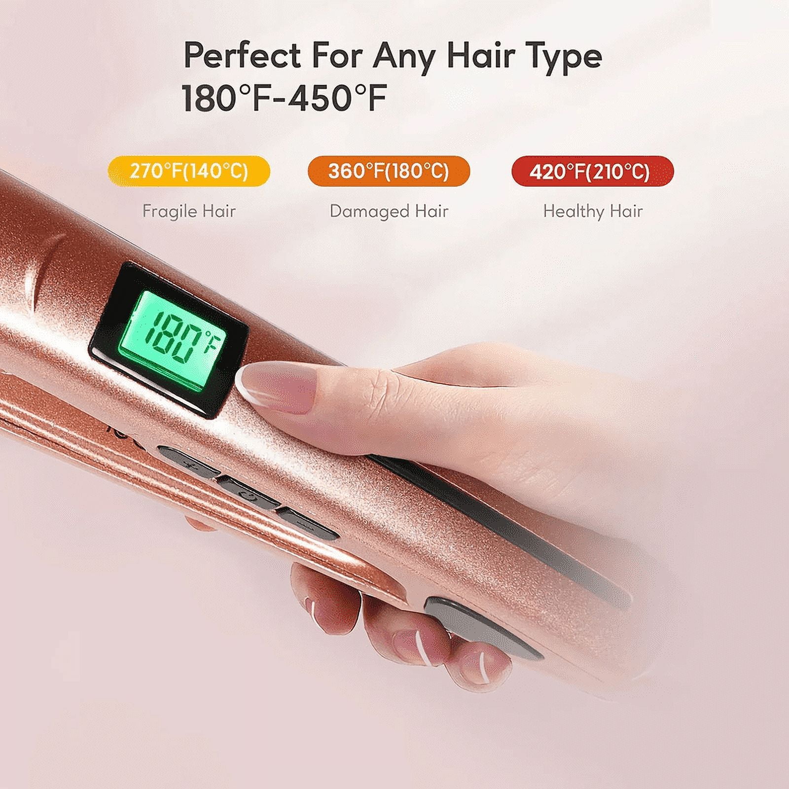 Nano Negative Ion Flat Iron, Anti-Static Hair Straightener with 1 inch Floating Titanium Plates, Champagne Gold