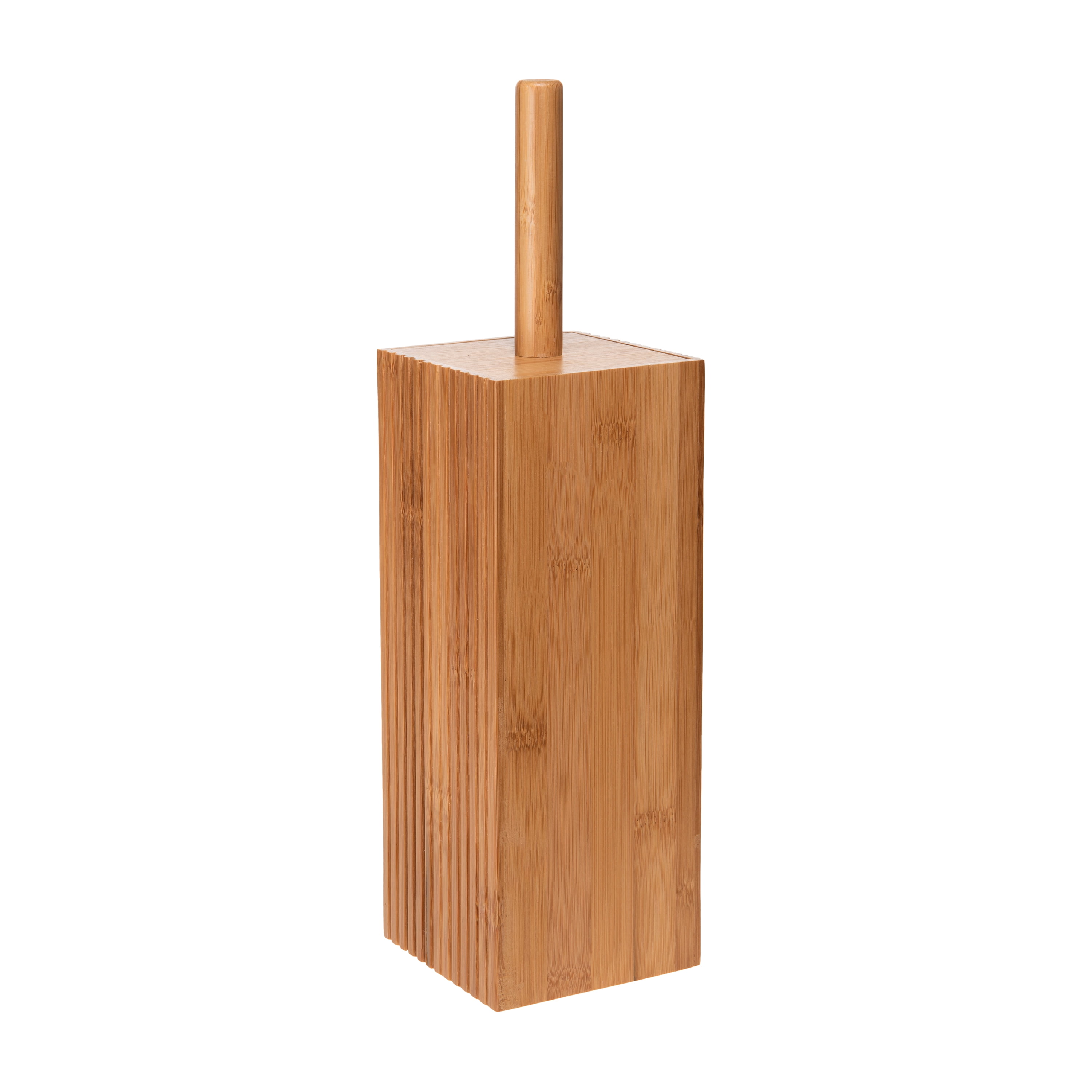 Bath Bliss Tall Square Bamboo Toilet Bowl Brush and Holder