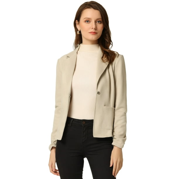 Chaqueta de gamuza sintética Allegra K con cordón delantero abierto informal de manga larga Beige XS