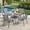 Gray-Gray, variant on DIFY 5-Piece Patio Dining Set for 4, 37.8" Metal Square Table with 4 Stackable Chairs, Walnut&Brown