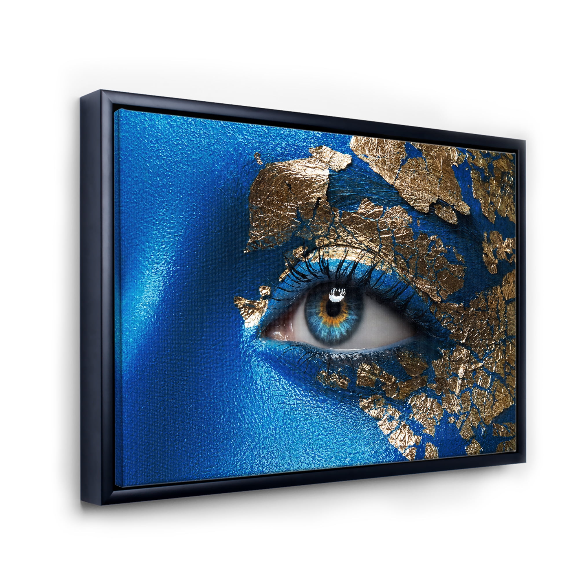 Designart 'Portrait of A Young Woman Model With Blue Make-Up' Modern Framed Canvas Wall Art Print
