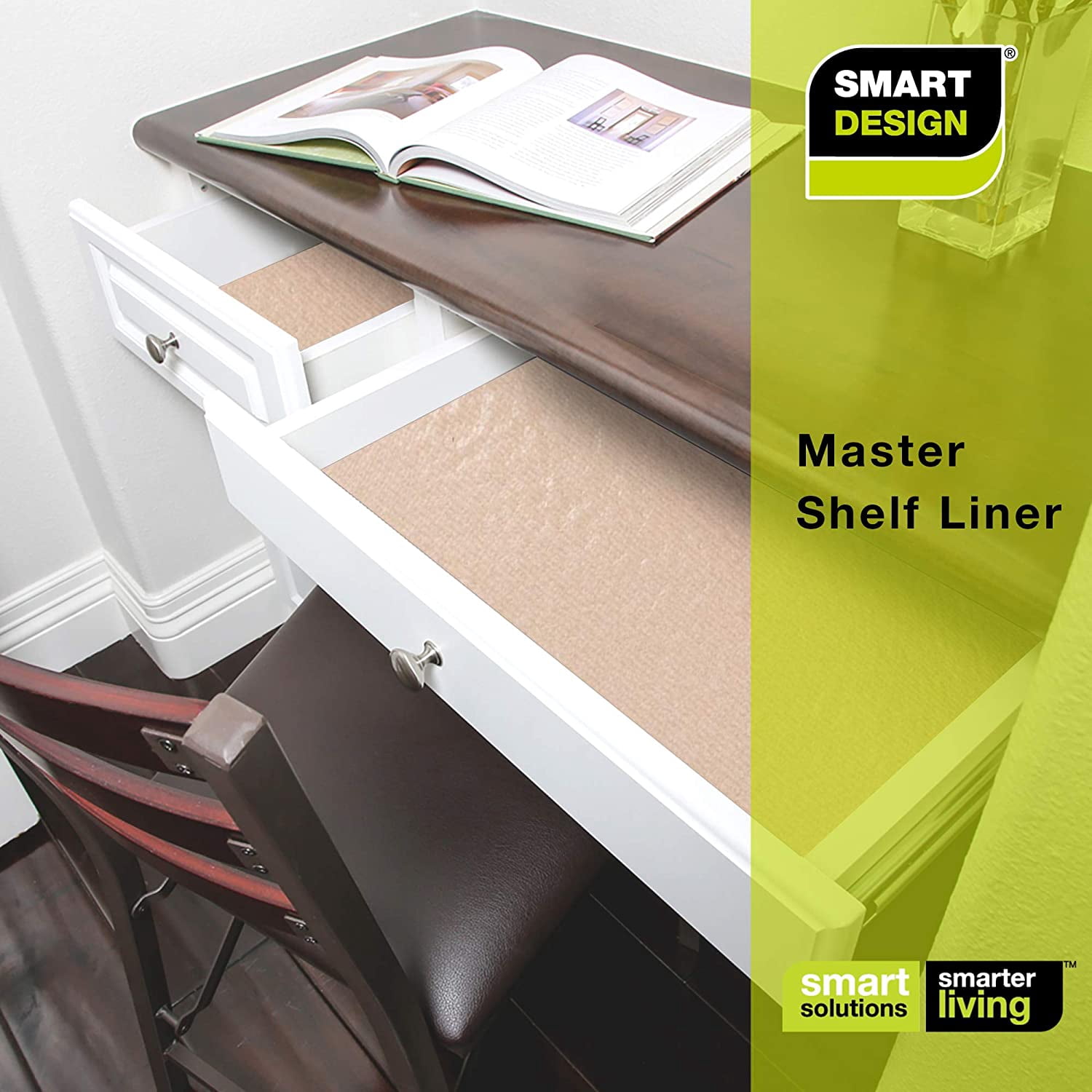Smart Design Shelf Liner Master Solid Grip - 18 Inch x 4 Feet - Drawer Cabinet Non Adhesive Protection - Home and Kitchen - Taupe