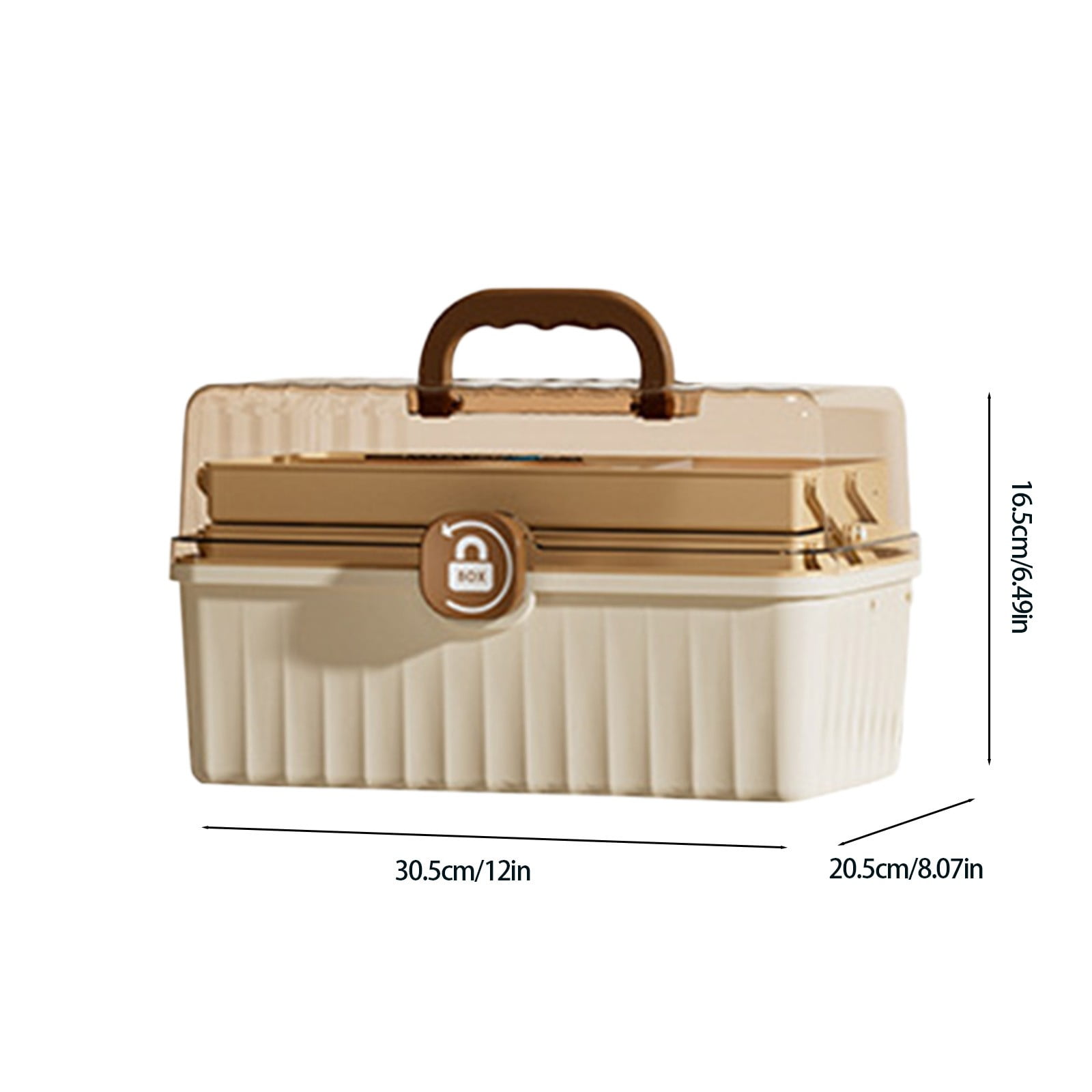 3-Tier Folding Plastic Organizer with Handle, Portable Lockable Craft Storage Box 30.5x20.5x16.5 cm for Cosmetics Sewing Toys Stationery, Clear Top Lid