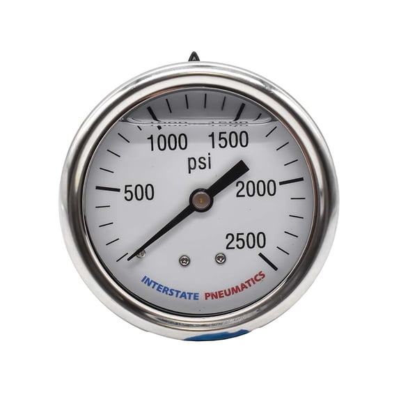 Interstate Pneumatics G7122-2500 Oil Filled Pressure Gauge 2500 PSI 2-1/2" Dial 1/4" NPT Rear Mount