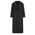 thumbnail image 5 of BADHUB Women's Fashion Notched Lapel Single Breasted Open Front Maxi Long Trench Coat Woolen Overcoat Black XXXL, 5 of 6