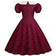 thumbnail image 4 of Lilgiuy Fashion Womens A-Line Flare Vintage Dress Prom Swing Short Puff Sleeve Polka Dot Printing Party Dress Party Club Wedding Guest Dress, 4 of 4