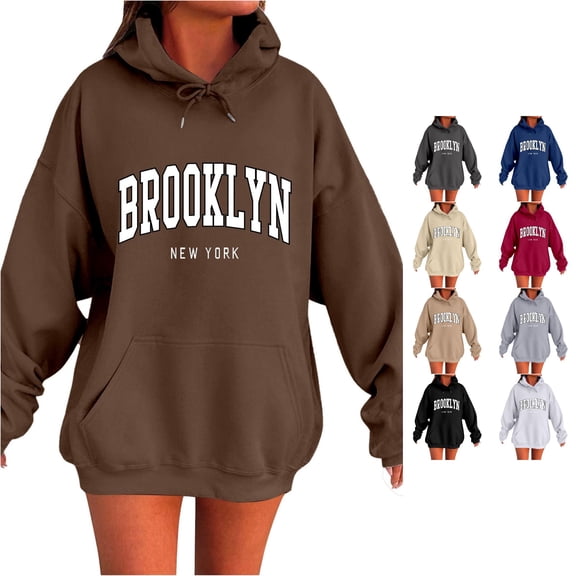 DHFJKG Hoodies For Women, Brooklyn Shirt, Long Sleeve Oversized Sweatshirts, Casual Drawstring Hooded Fall Pullover