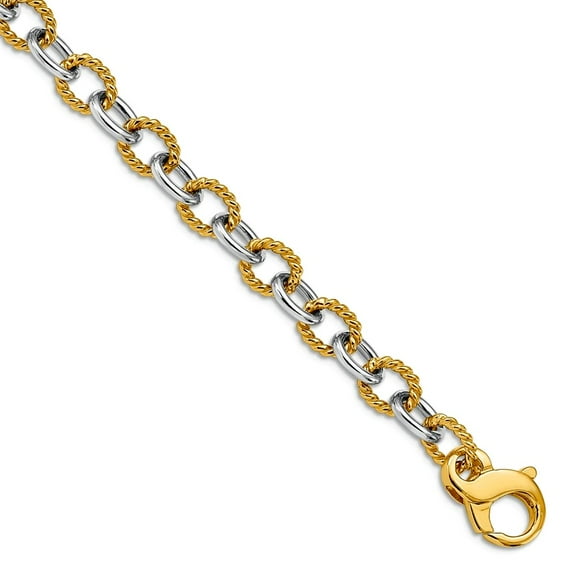 Primal Gold 14 Karat Two-tone 6.5mm Fancy Link Chain Bracelet