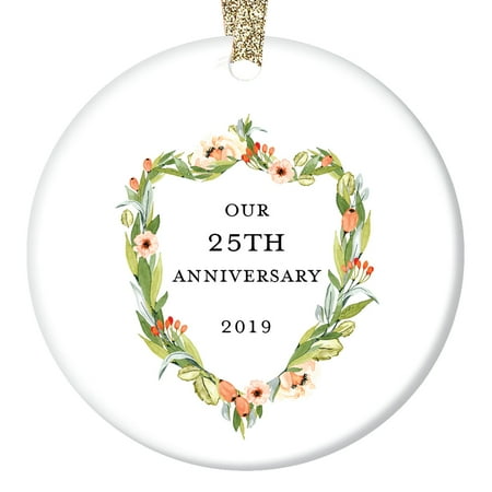 100 Christmas Gifts 25 25th Anniversary Gifts, Twenty-Fifth Christmas Ornament 2019, 25 Years Together Couple Husband & Wife Love Wedding Anniversaries Ceramic Present Keepsake 3