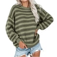 thumbnail image 4 of MYAOYI Womens Oversized Striped Sweater Crew Neck Drop Shoulder Knit, 4 of 8