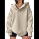 thumbnail image 2 of Sudadera con Capucha de Gran Tamaño para Mujer, Cuello en V, Forro , Larga, Estilo Y2K, Ropa de Otoño A Crema XXL, 2 of 6